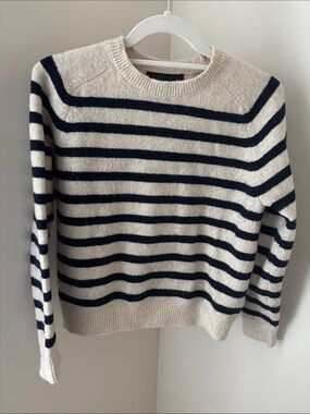 Zara Cream and Navy Striped Crewneck Sweater Size XS